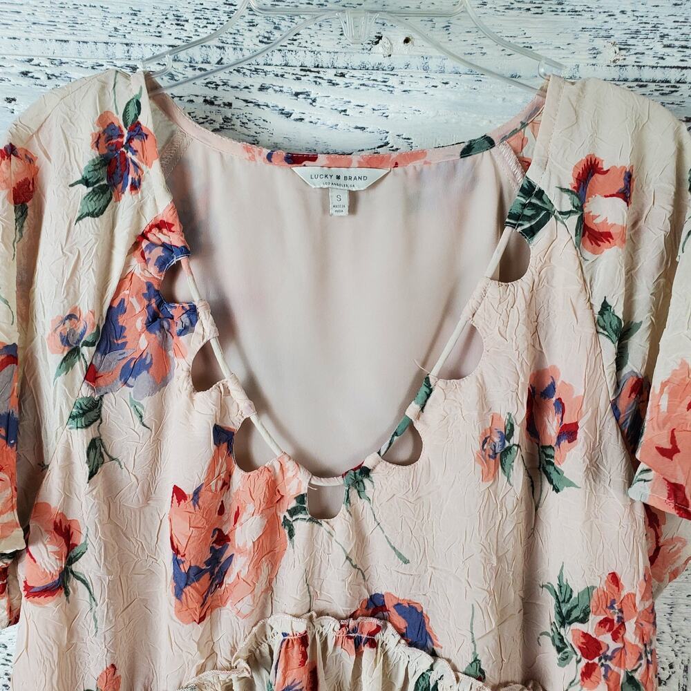 ✨ Lucky Brand Gauzy Peplum Babydoll Floral Boho Top - Picture 2 of 10